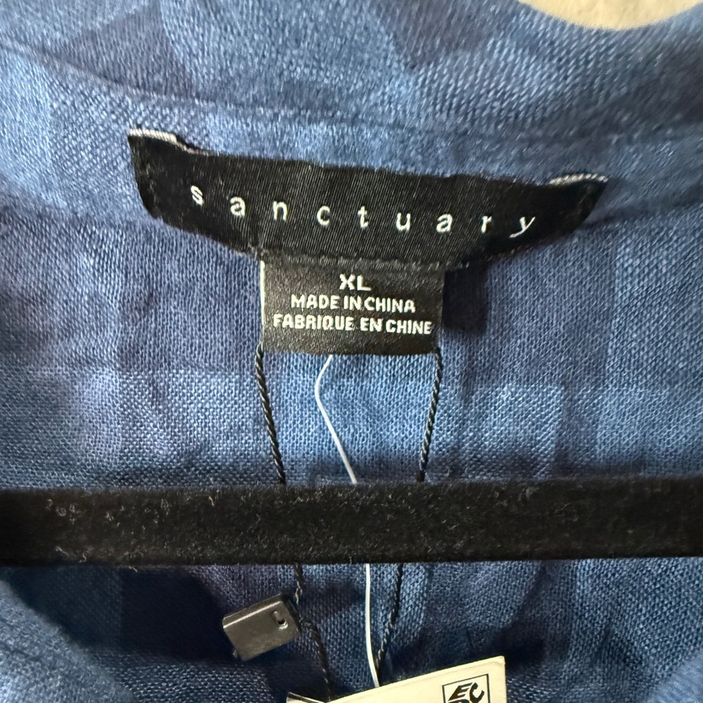 Sanctuary Blue Plaid Linen Blend Wrap Shirt Dress XL Fall Dark Preppy Grunge NWT - Picture 3 of 7